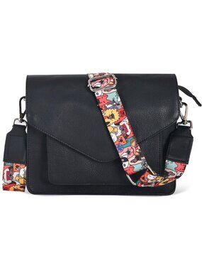 Women's Black Genuine Leather Crossbody Bag with Adjustable Strap Tote Bags